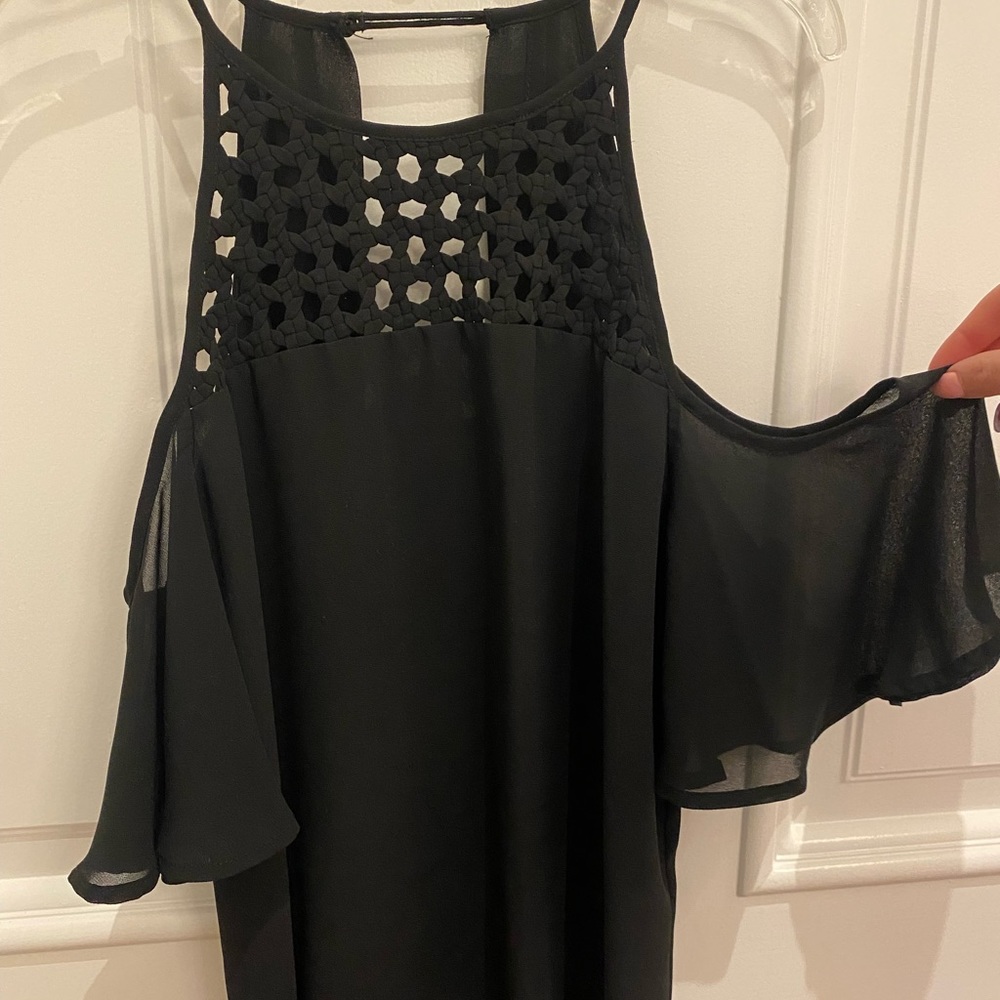 Black fancy cut out shoulders top